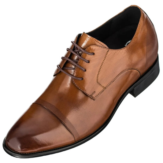 CALTO Premium Elevator Oxfords - Antique Brown Leather - 2.8 Inches Taller - Y1002