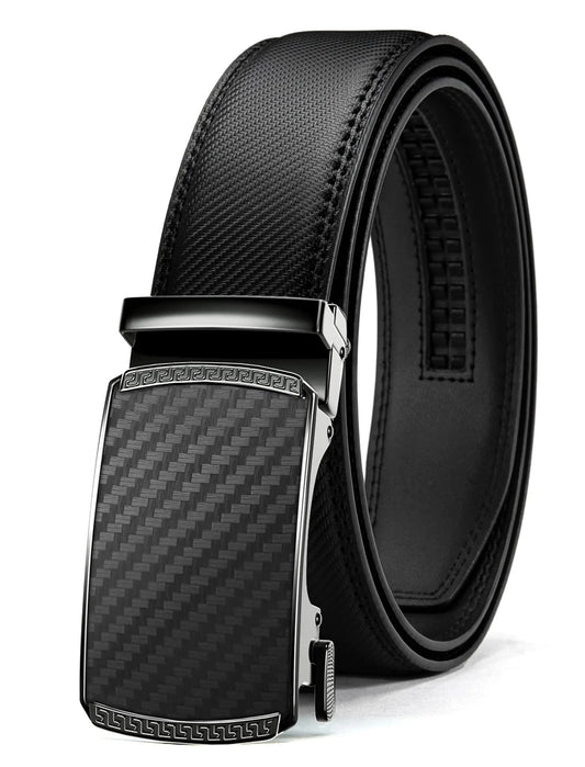 CHAOREN Slide-Fit Black Leather Ratchet Belt 1.5"