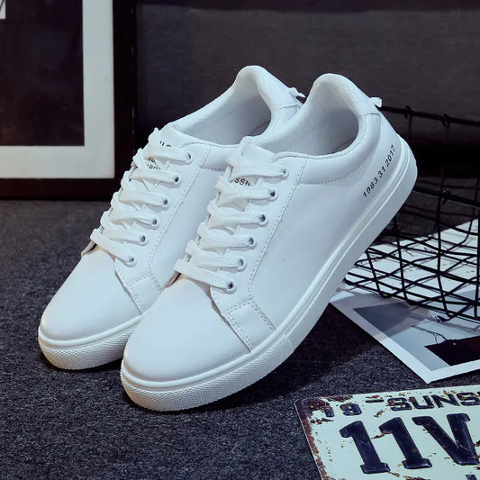 Men's Casual White Lace-Up Sneakers